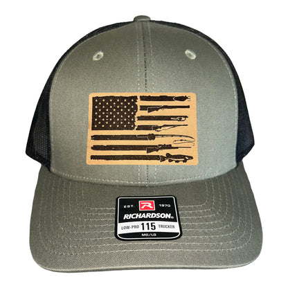 Fishing, Hunting, Flag Trucker Hat