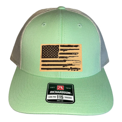 Fishing, Hunting, Flag Trucker Hat