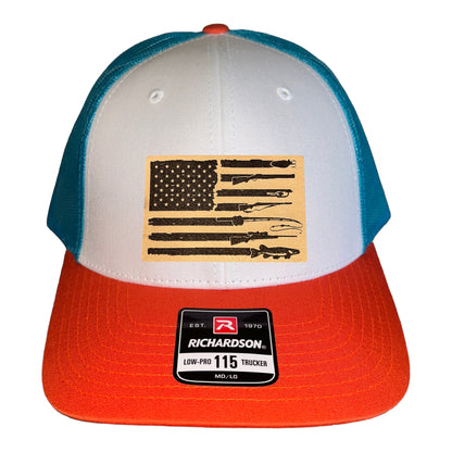 Fishing, Hunting, Flag Trucker Hat