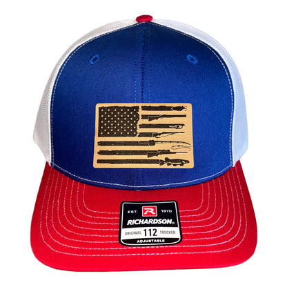 Fishing, Hunting, Flag Trucker Hat