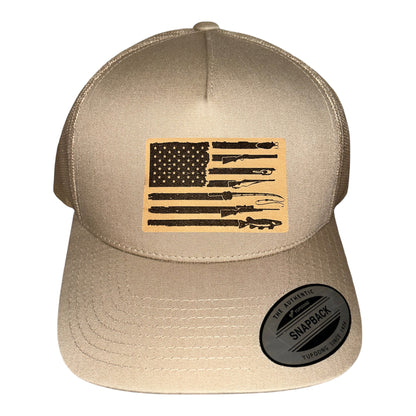 Fishing, Hunting, Flag Trucker Hat