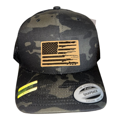 Fishing, Hunting, Flag Trucker Hat