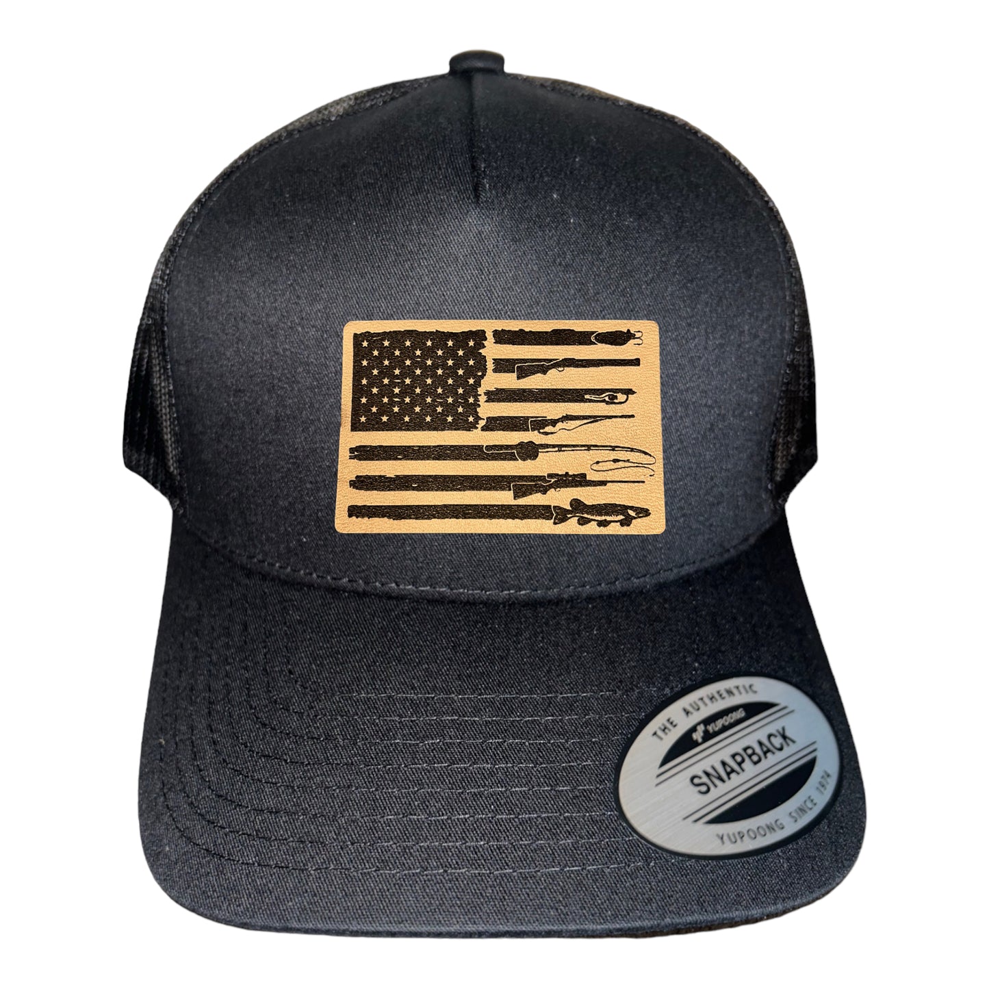 Fishing, Hunting, Flag Trucker Hat