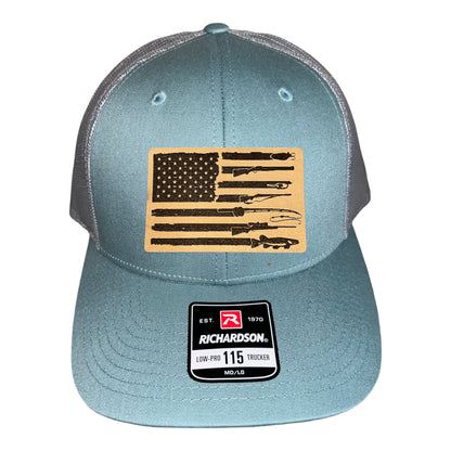 Fishing, Hunting, Flag Trucker Hat