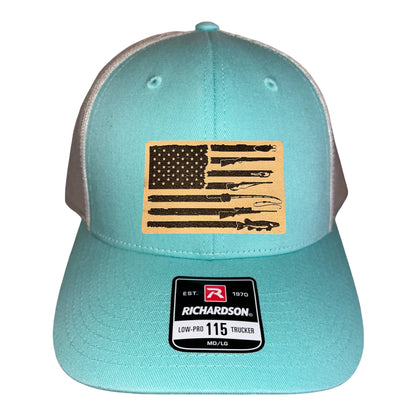 Fishing, Hunting, Flag Trucker Hat