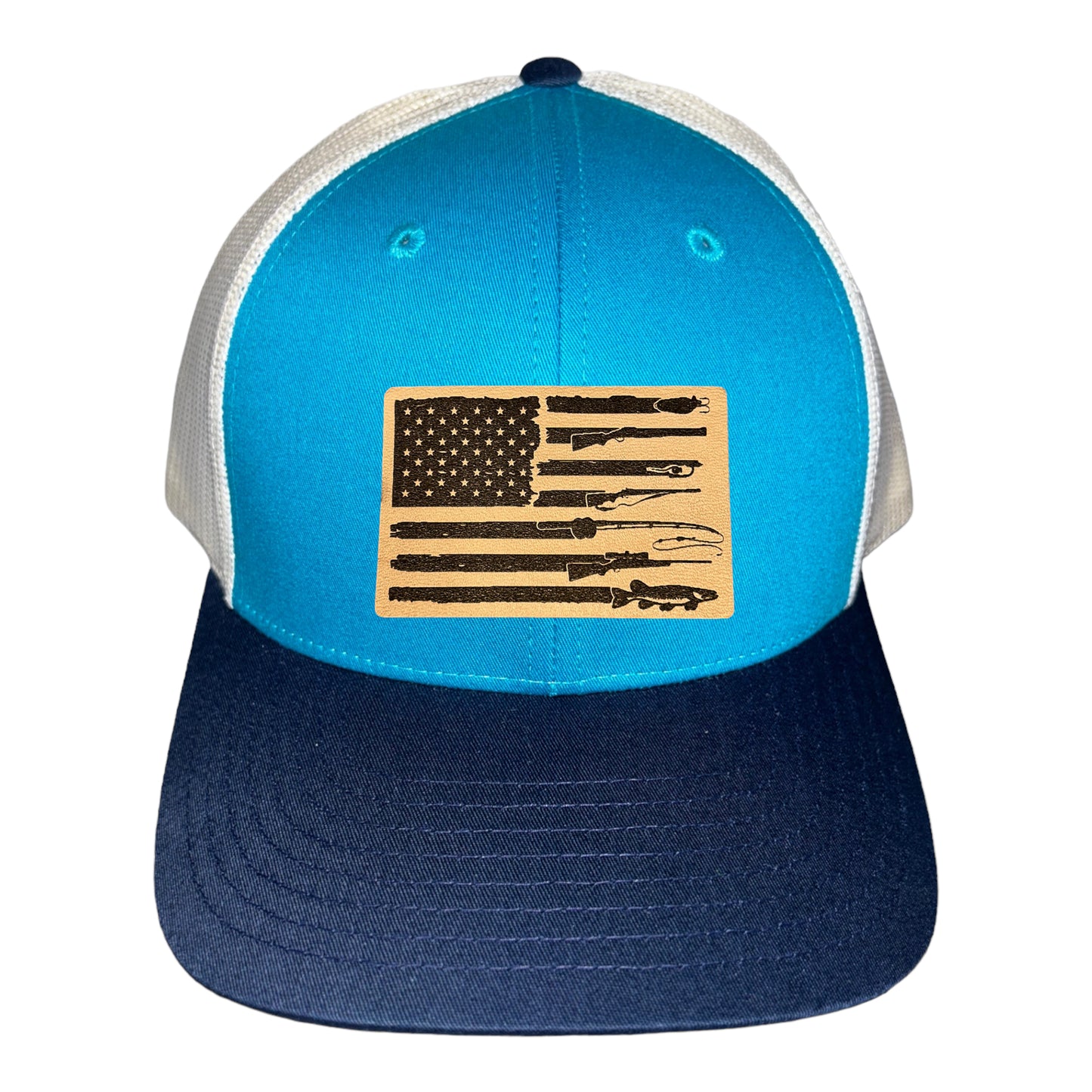 Fishing, Hunting, Flag Trucker Hat