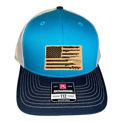 Fishing, Hunting, Flag Trucker Hat