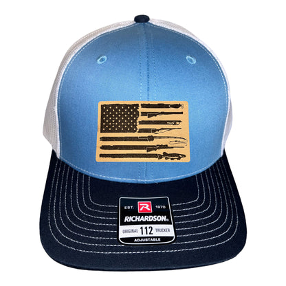 Fishing, Hunting, Flag Trucker Hat