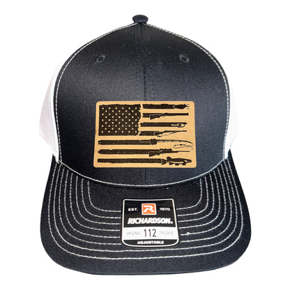 Fishing, Hunting, Flag Trucker Hat