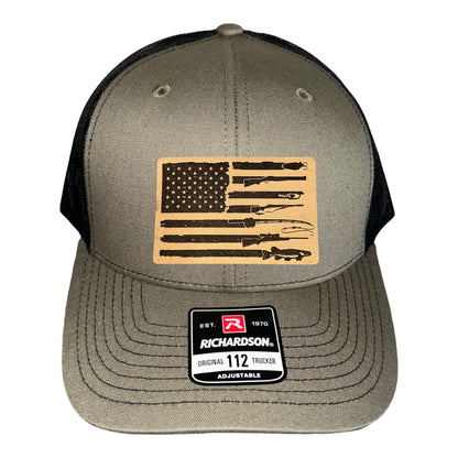 Fishing, Hunting, Flag Trucker Hat