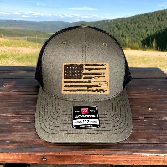 Fishing, Hunting, Flag Trucker Hat